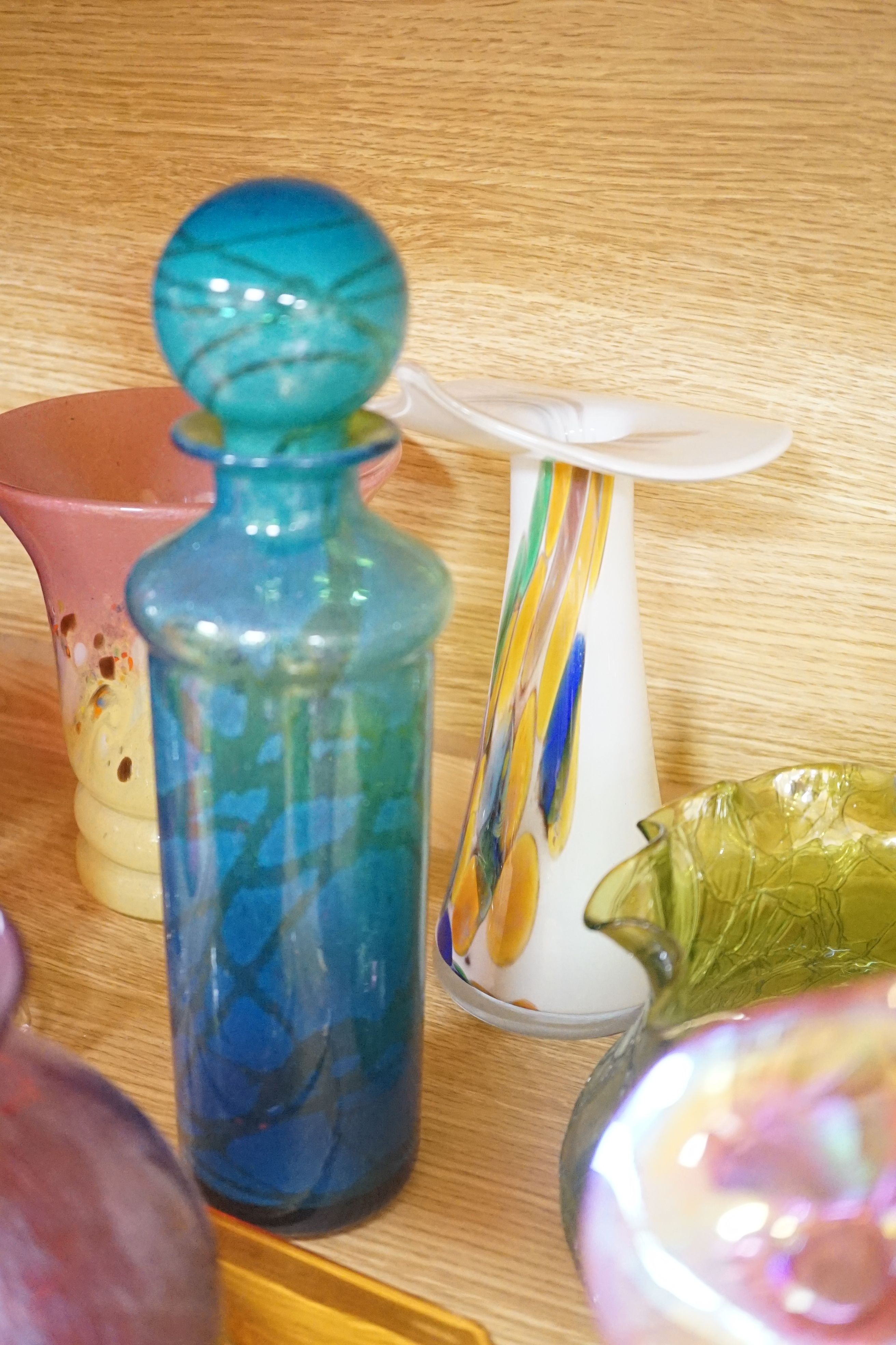 A group of coloured and lustre glass including Mdina, Rosenthal for Versace, Royal Brierley, Maltese glass etc.